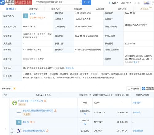 寧德時代設立供應鏈管理公司，注冊資本1億元強化產業鏈布局